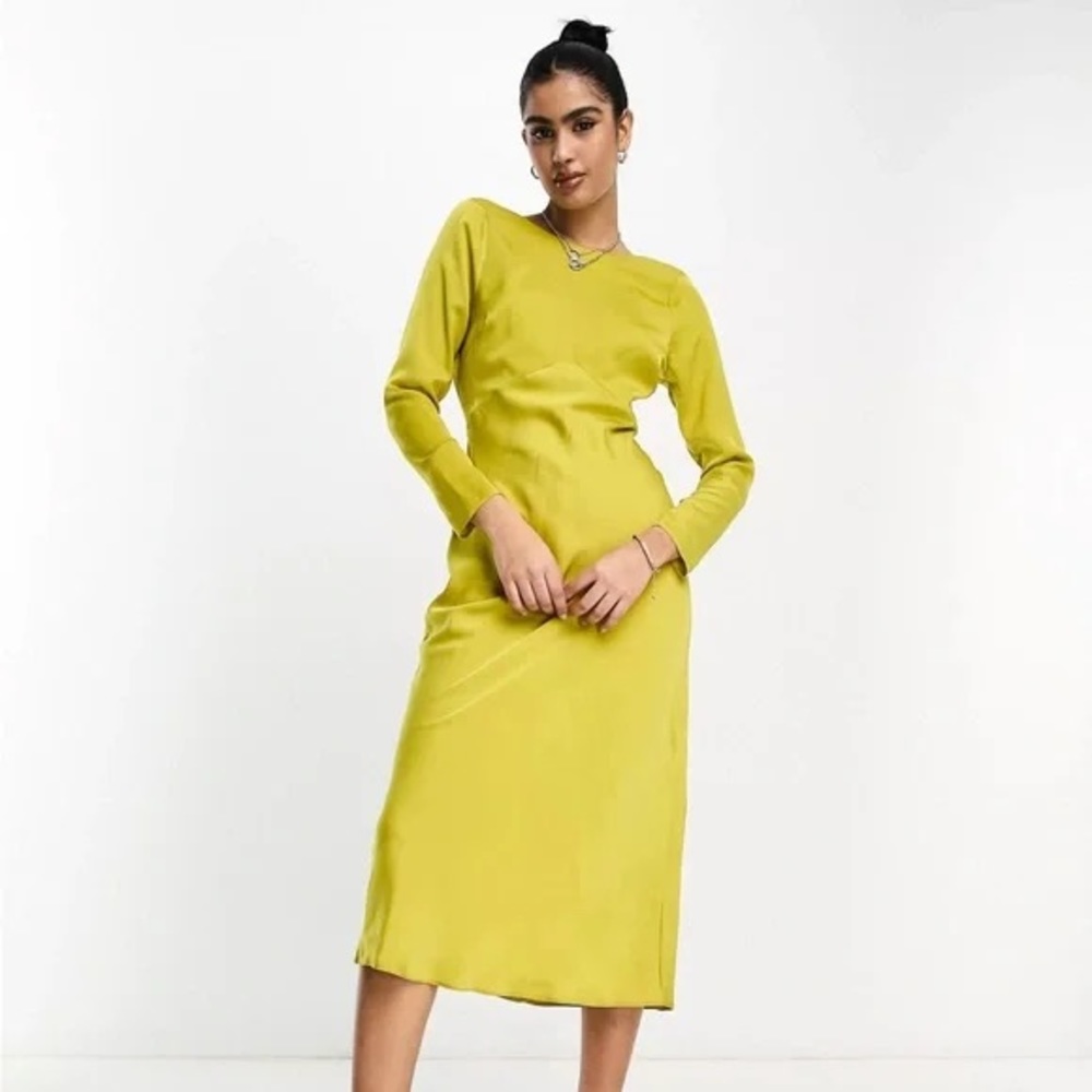 ASOS satin long sleeve midi dress with drawstring back 4